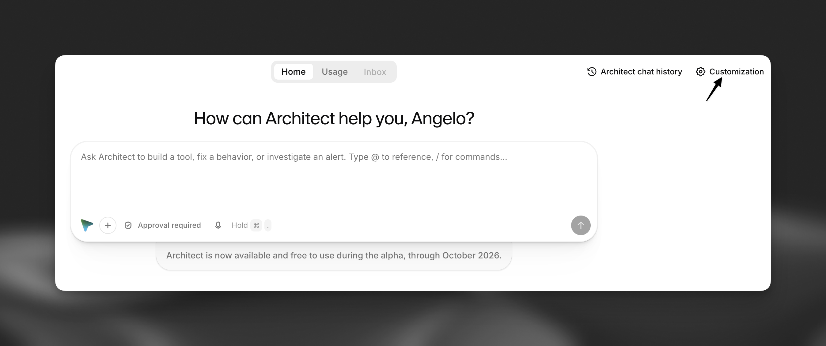 Architect 标签页中的自定义