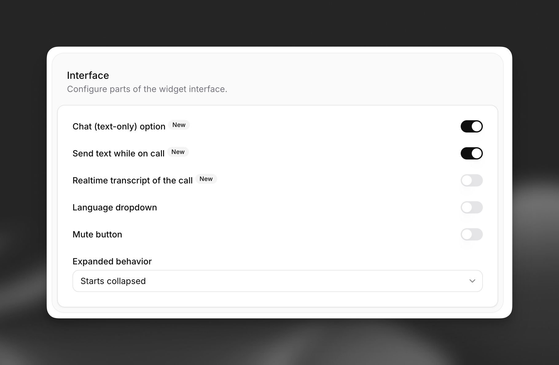 Options d'interface du widget
