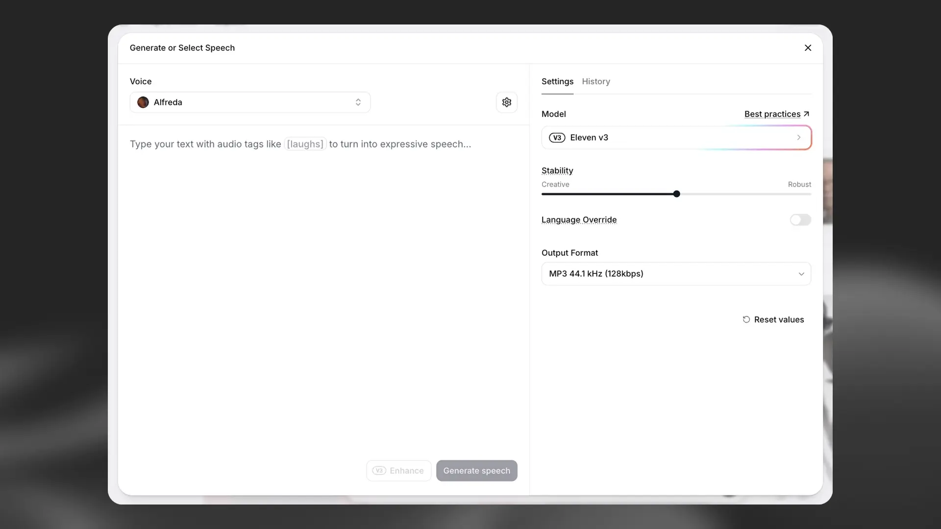 Voice selection and text to speech interface