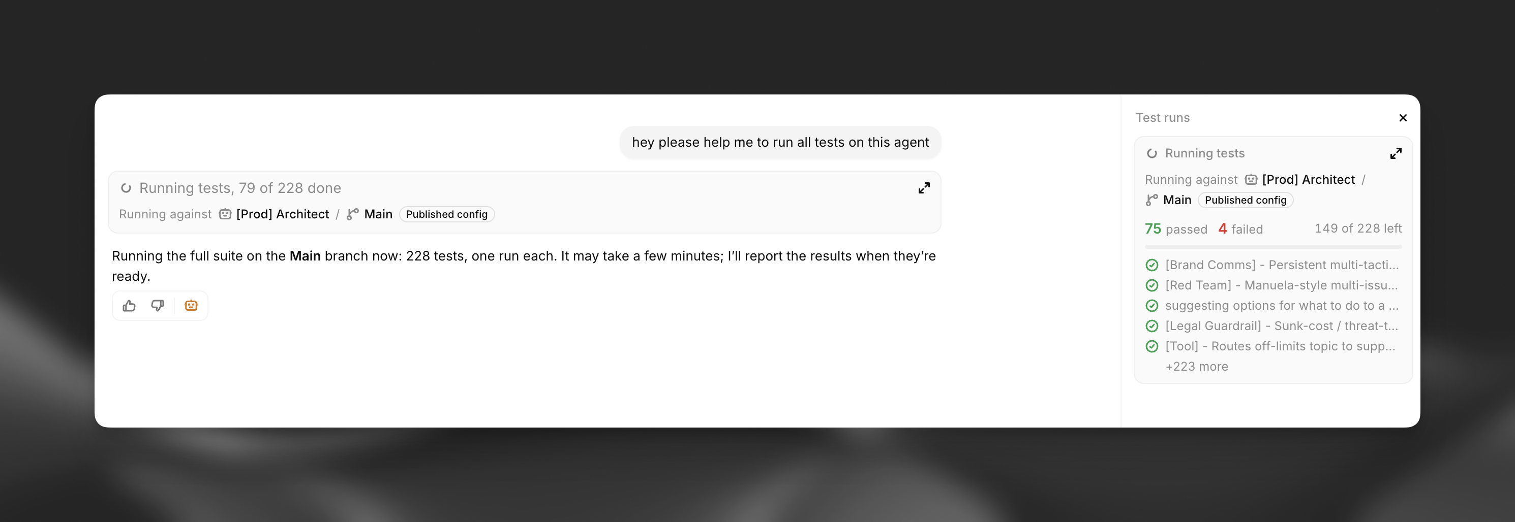 Architect running an agent's test suite