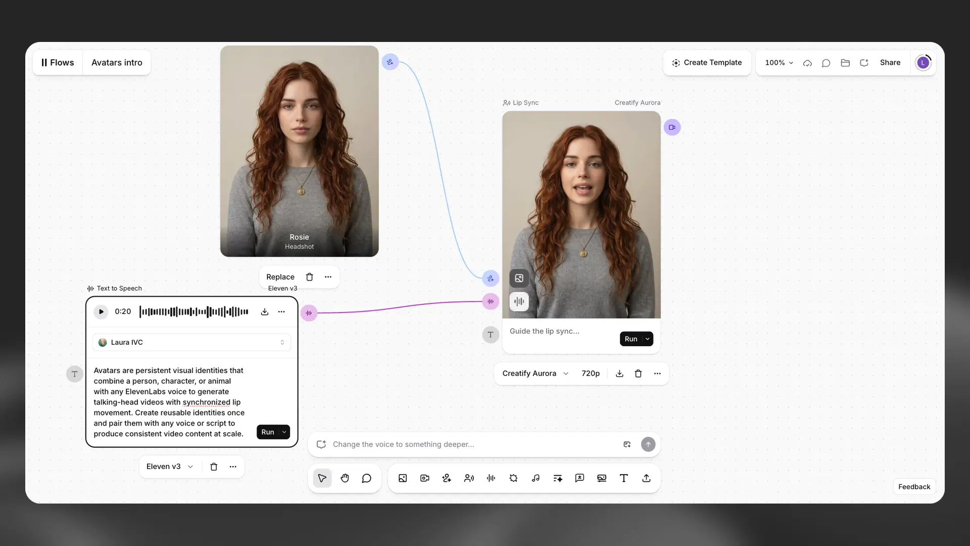 Avatar node in the Flows interface