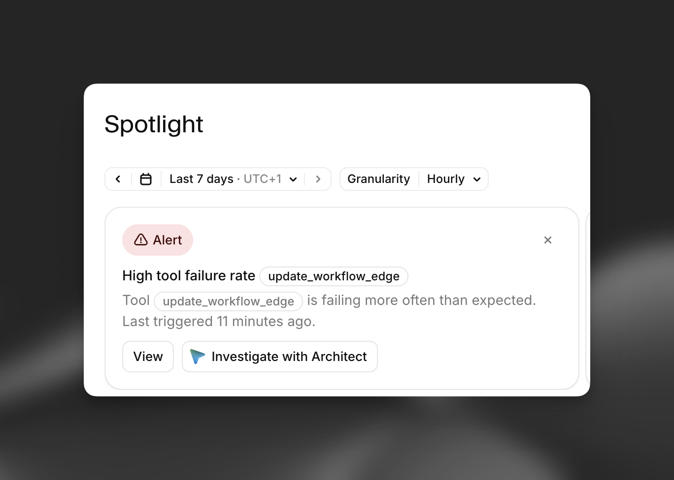 Architectで調査が表示されたアラートカード