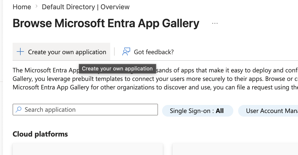 Microsoft Entra App Gallery with Create your own application