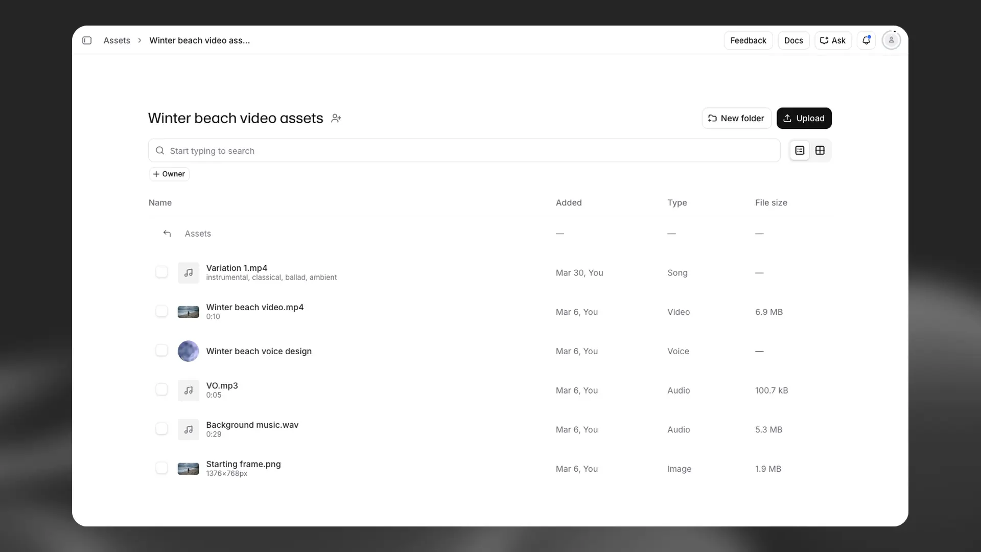 Organizing assets with folders
