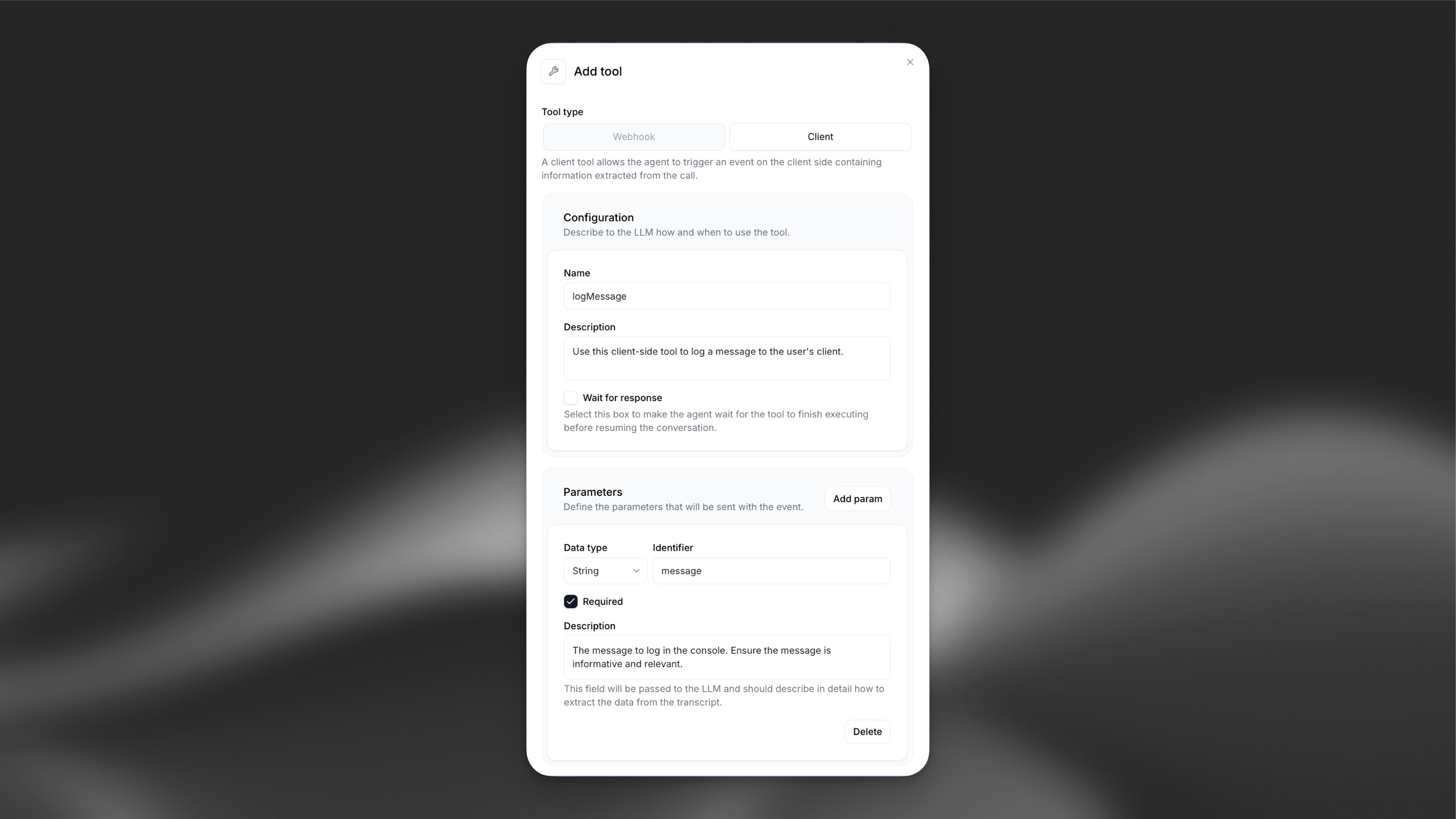 Configuración de la herramienta de cliente logMessage