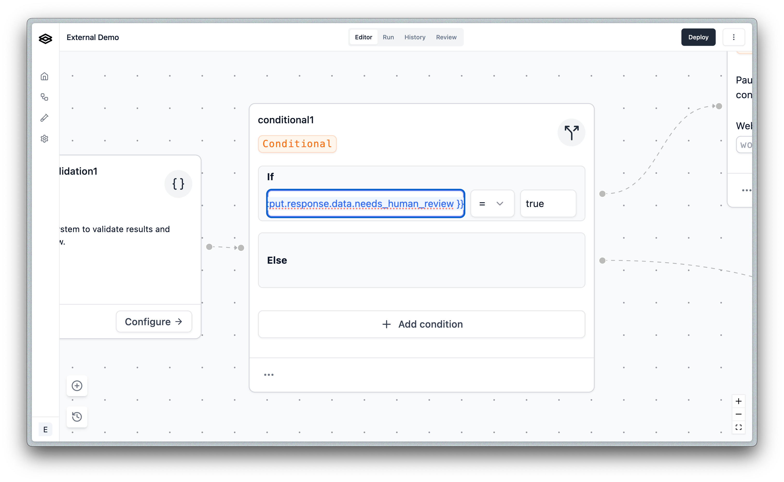 Zoomed-in view of the Conditional step variable input
