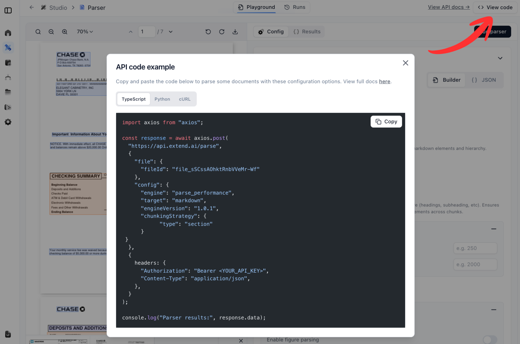 Parser view code