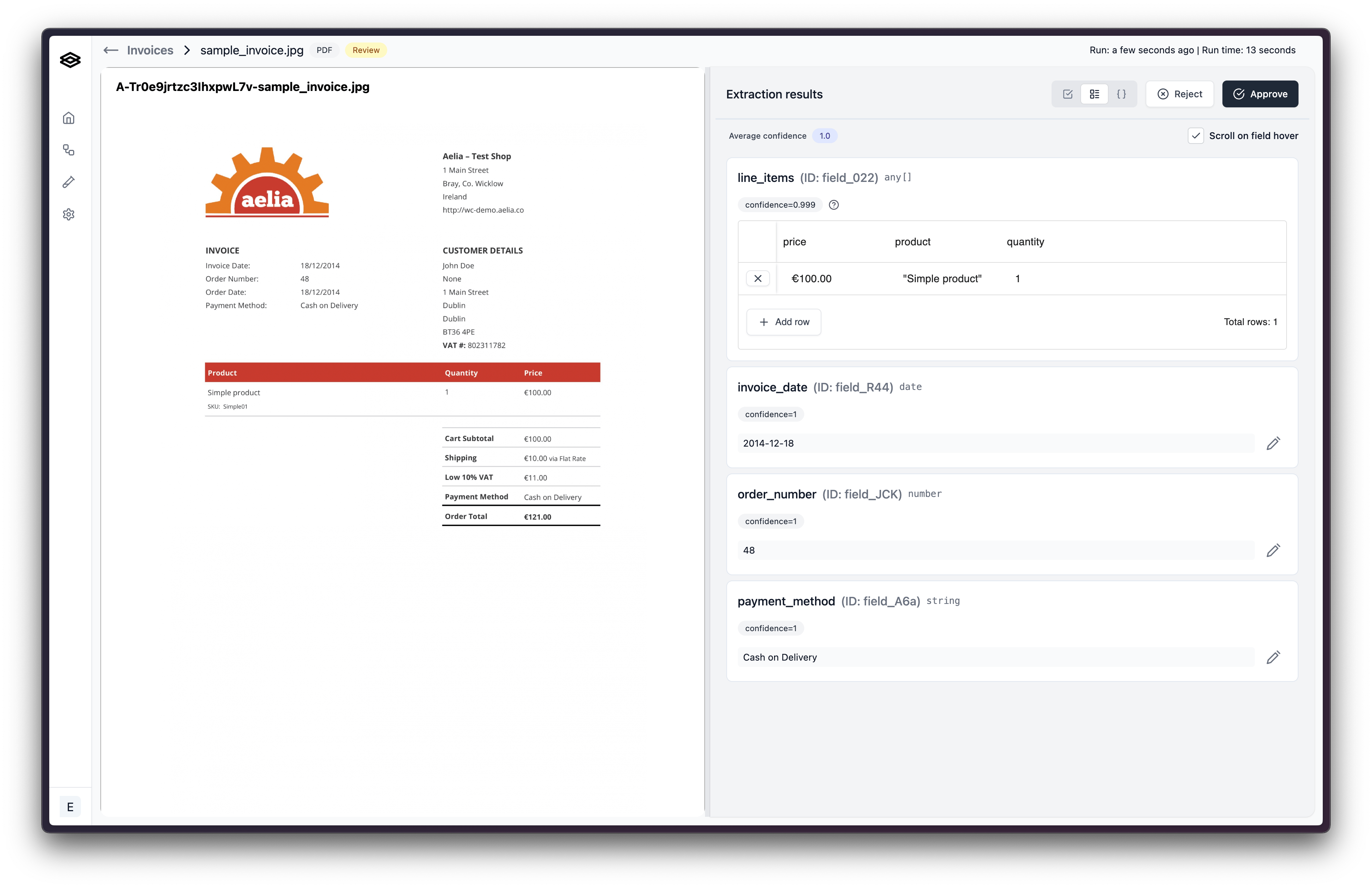 Reject button on a workflow run review page