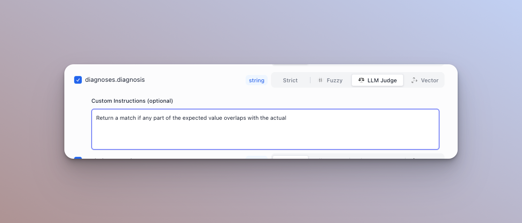 Configuring a field matcher for evaluation comparisons