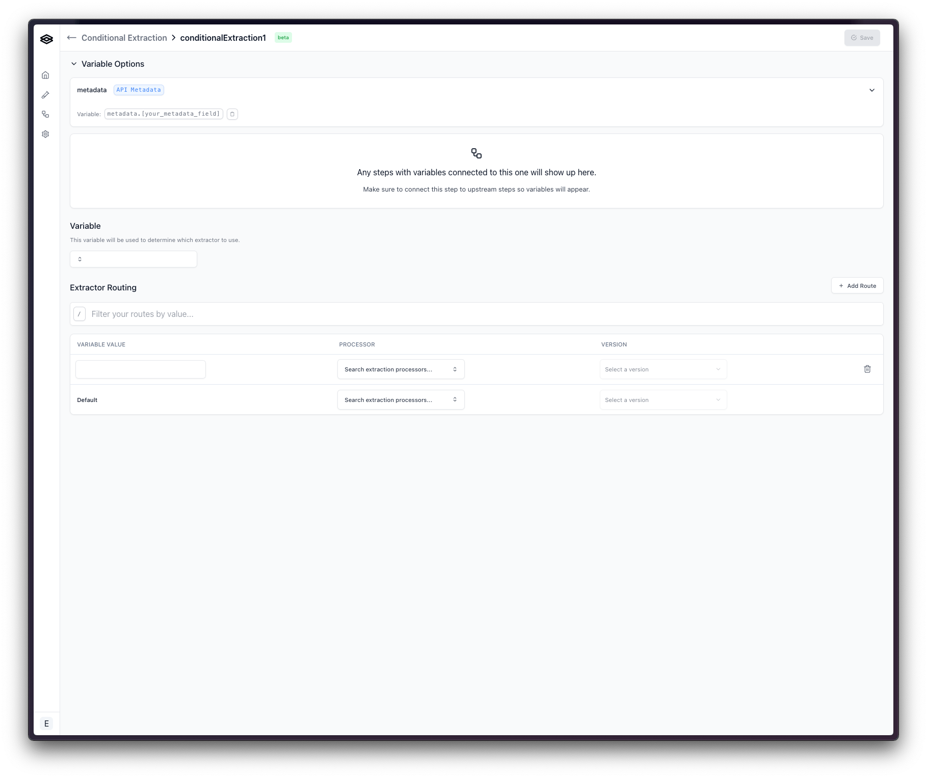 Empty Conditional Extraction configuration panel