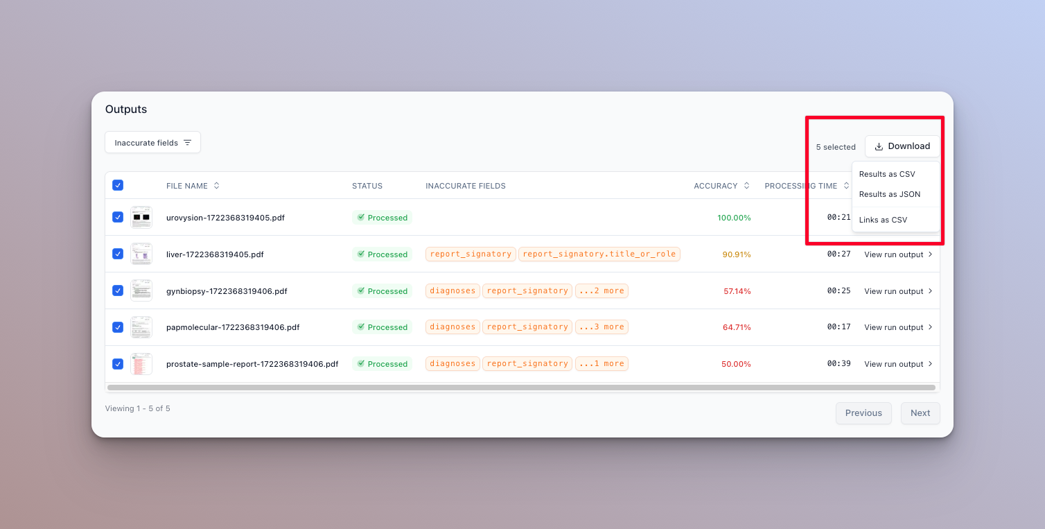 Exporting evaluation results to CSV