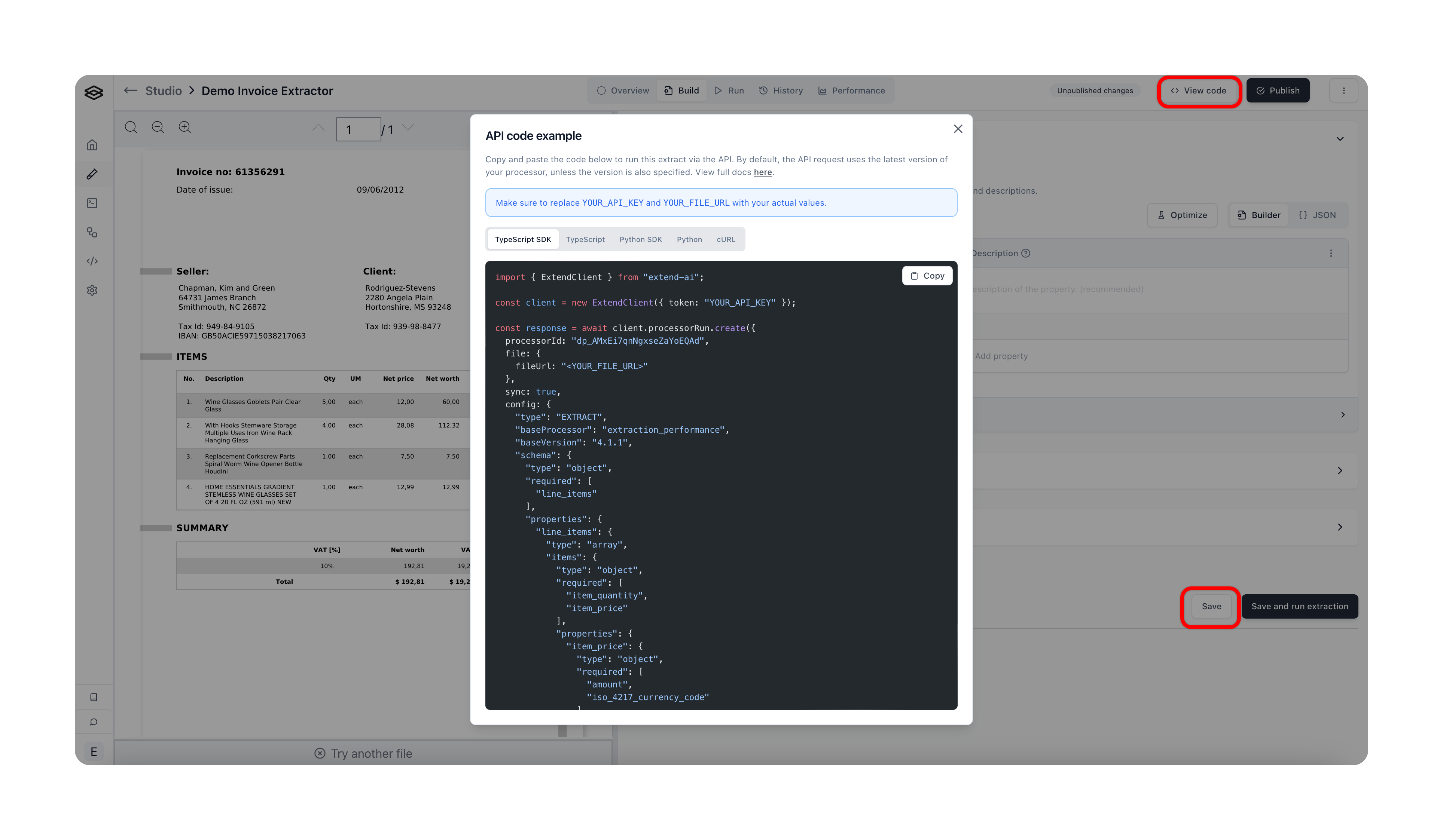 API code example
