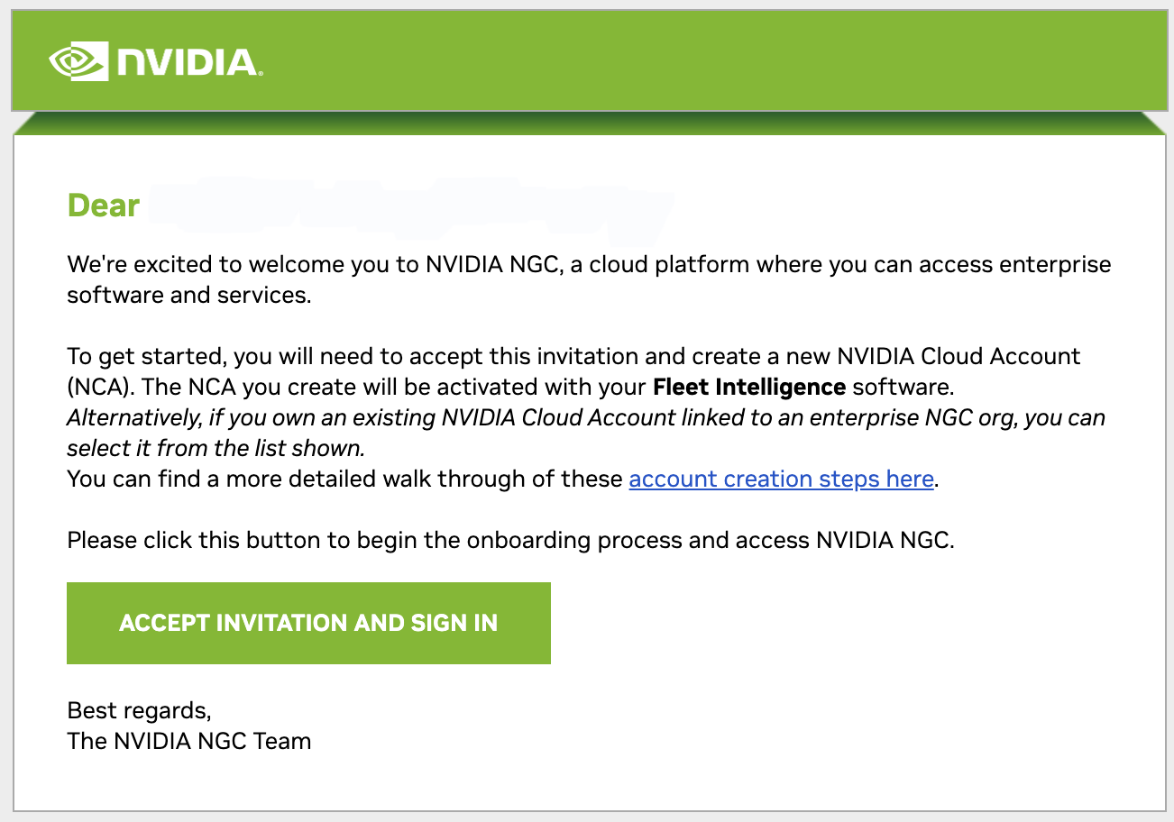 NGC Welcome email.