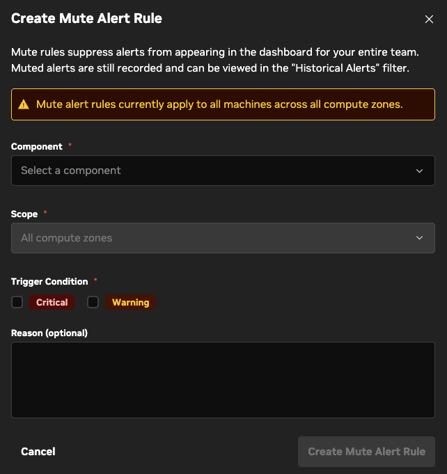 Creating a mute alert rule.