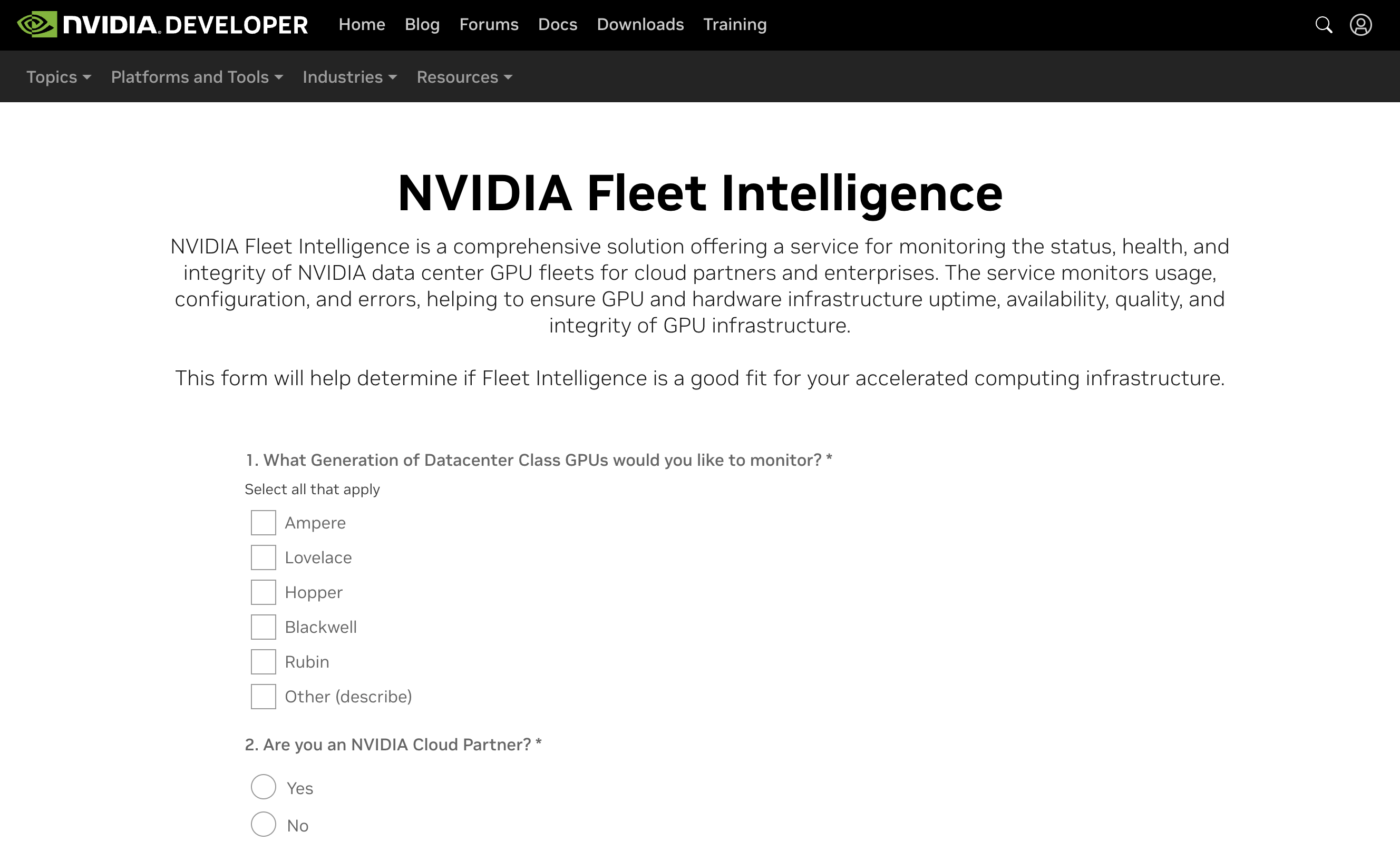 Fleet Intelligence survey and enrollment application.