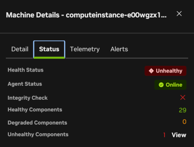 Machine details – Status view.