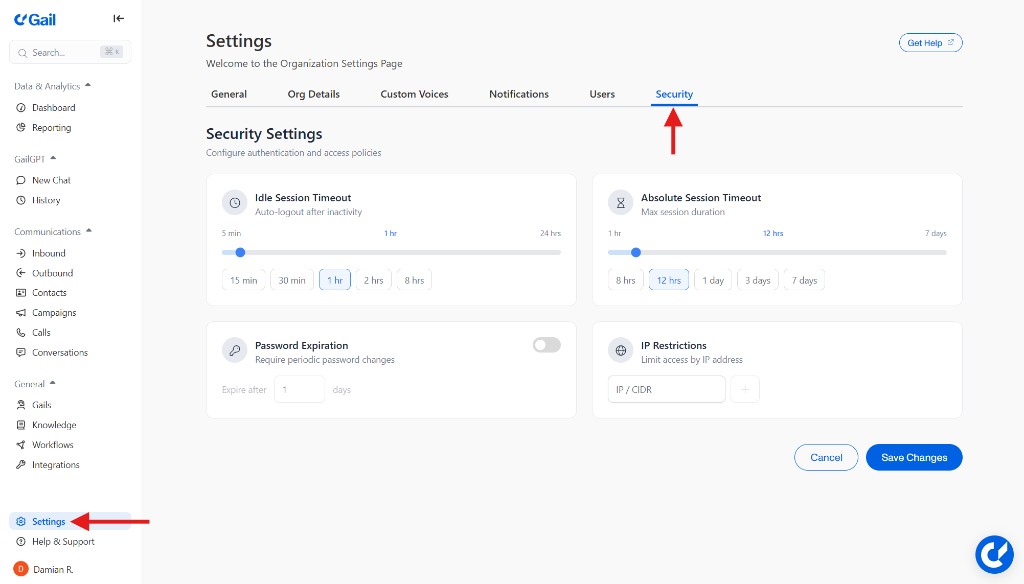 Navigate Settings Security