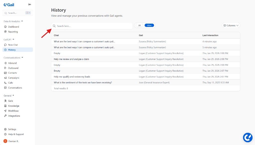 History search bar