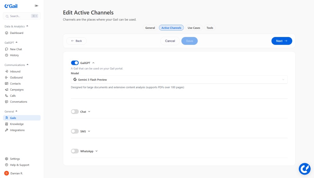 Active Channels setup
