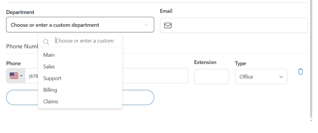 Department dropdown