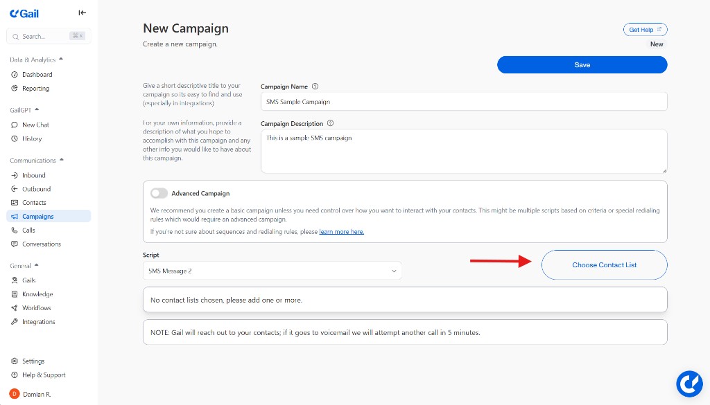 Choose Contact List Button