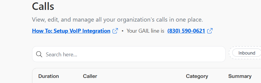 Calls search bar