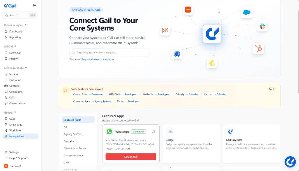 Integrations page