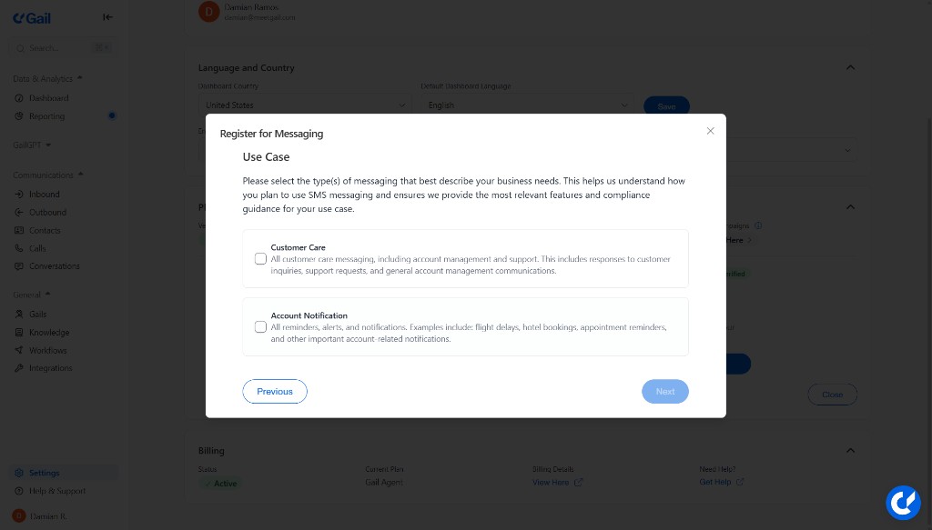SMS Use Case Modal