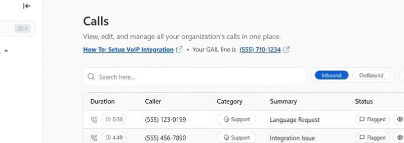 Calls log columns