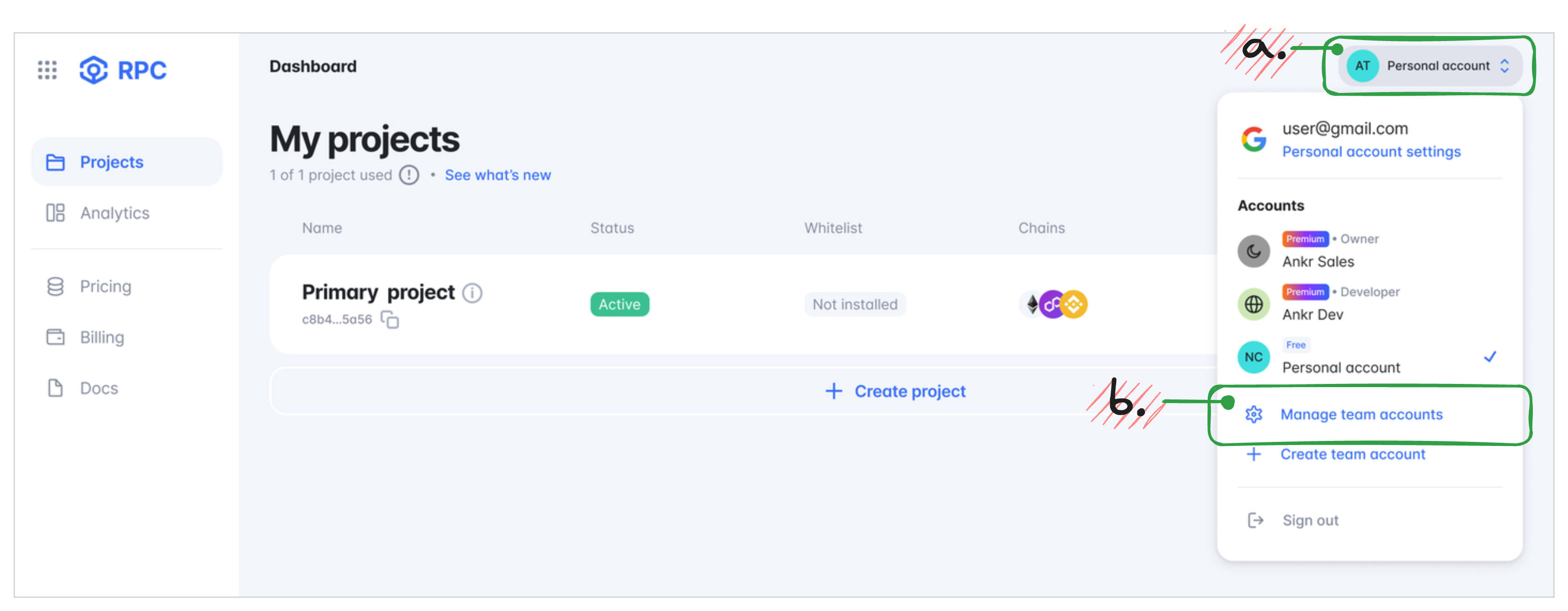 Manage accounts