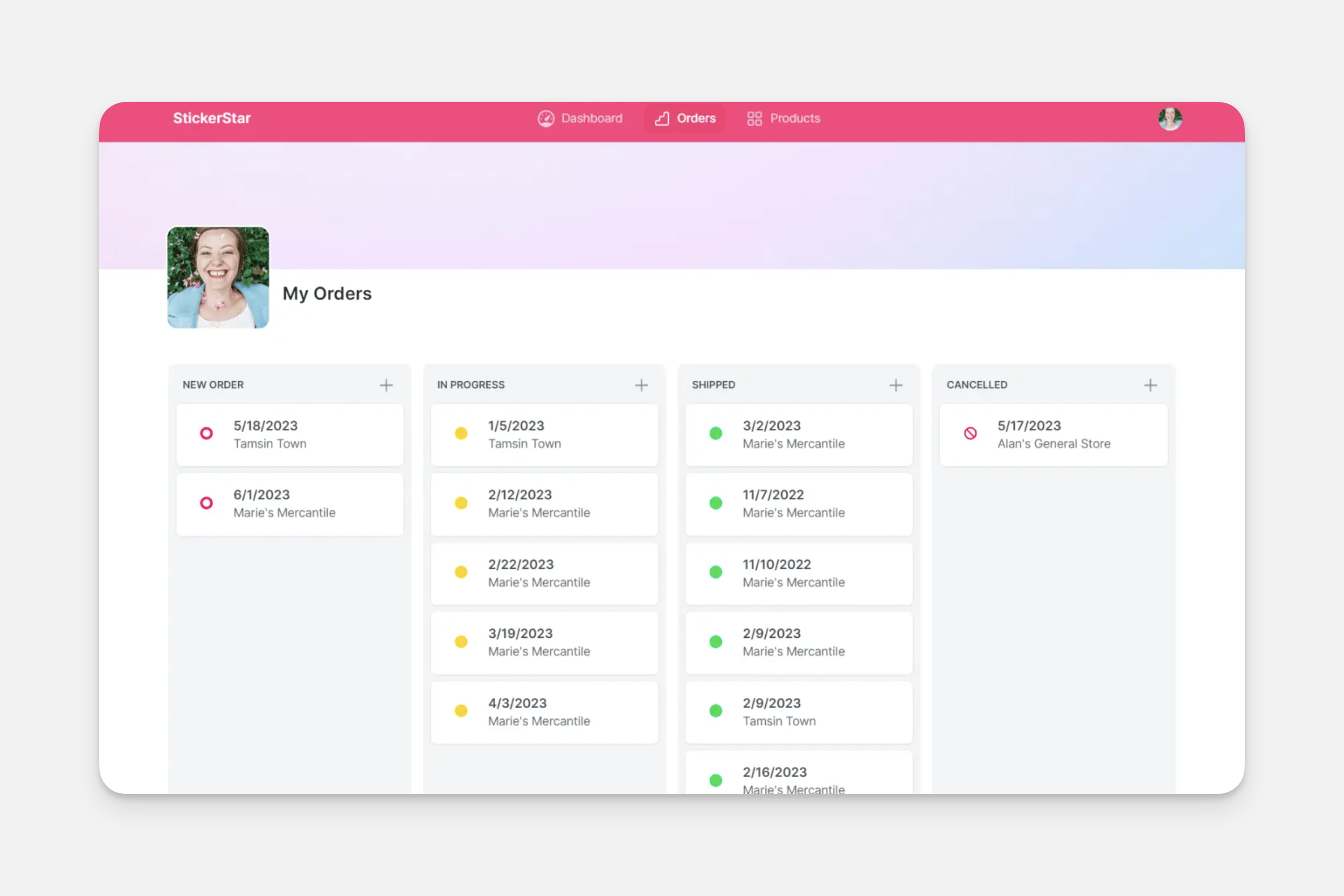 StickerStar project management in Glide.