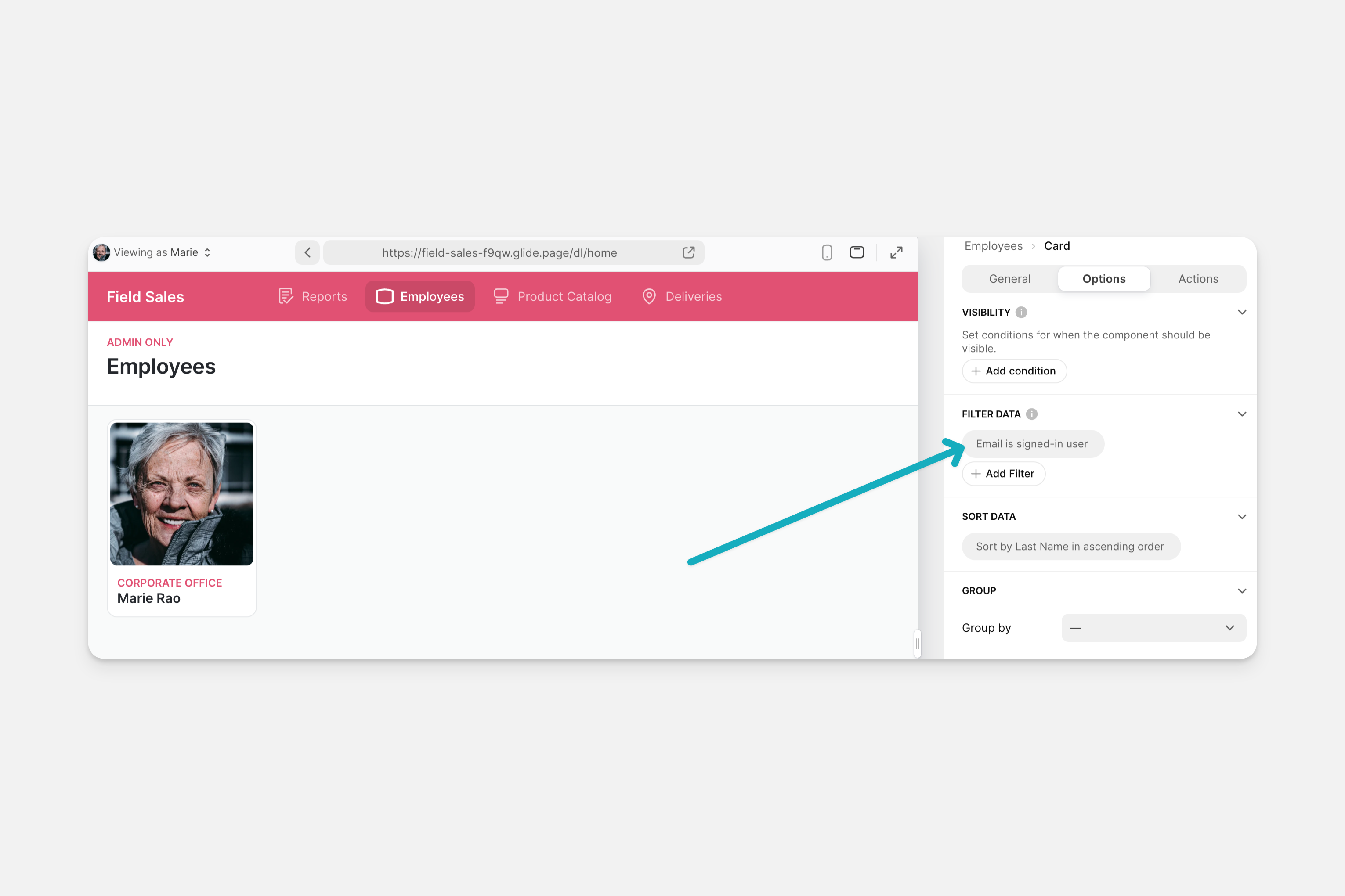 Hiding user emails with filters, which is not secure.