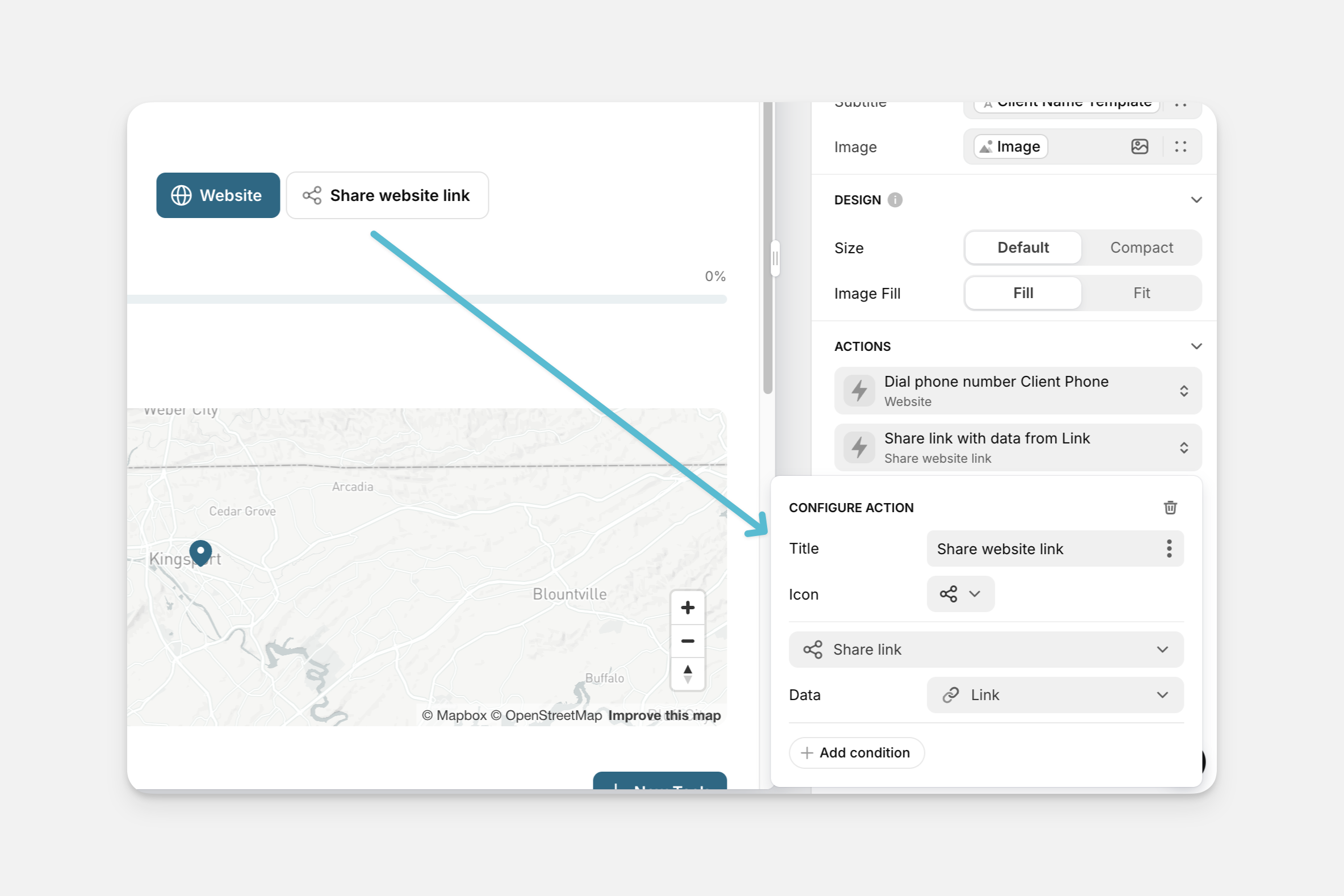The Share Link action in an app.