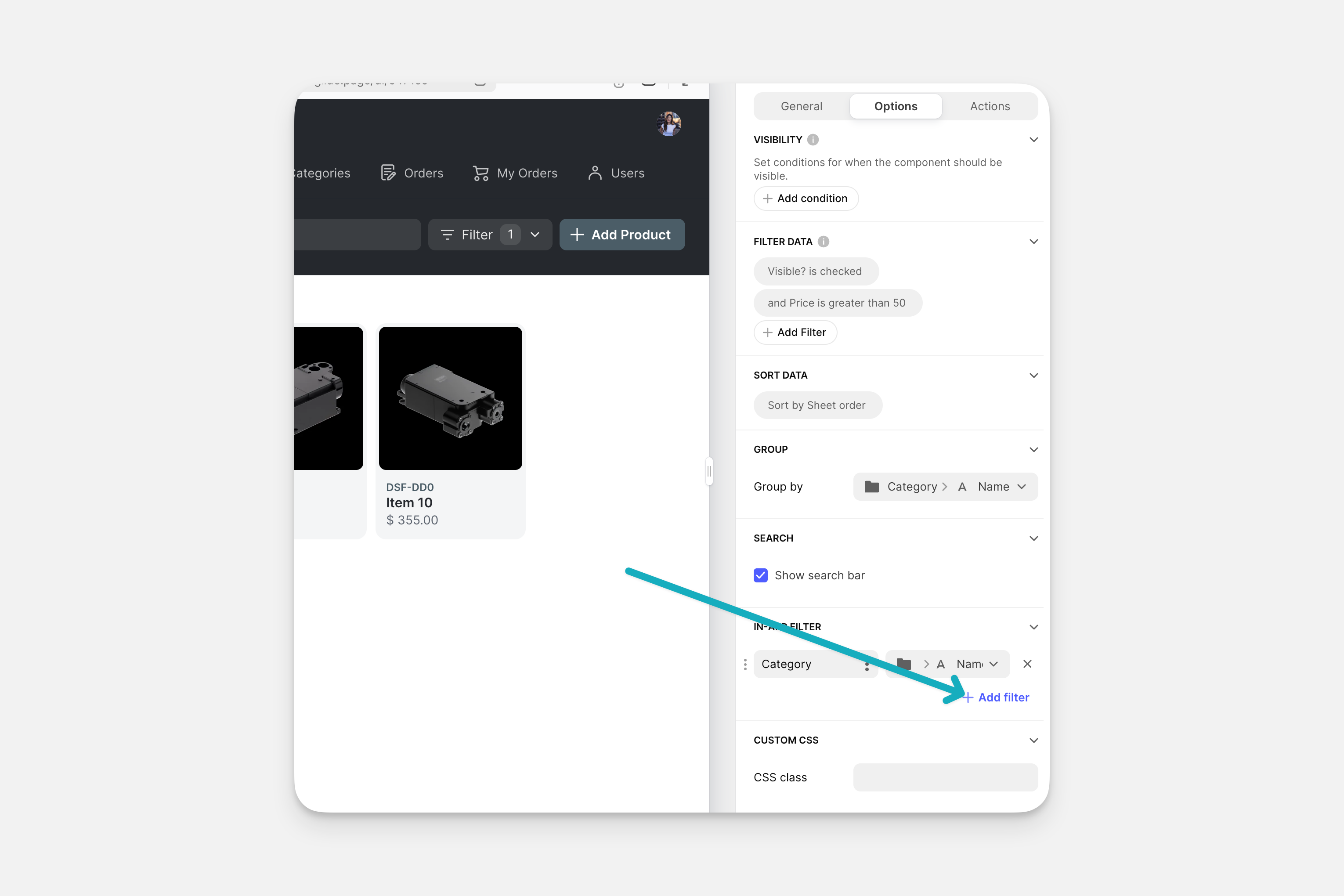 Multiple in-app filtering.
