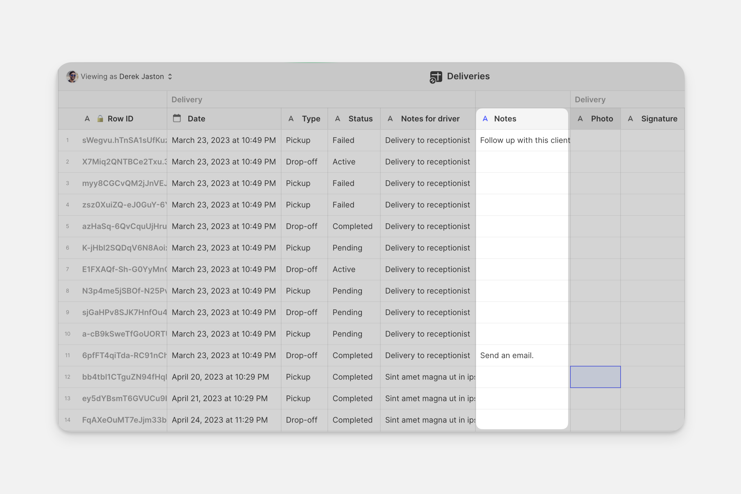 A User-specific column in the Data Editor