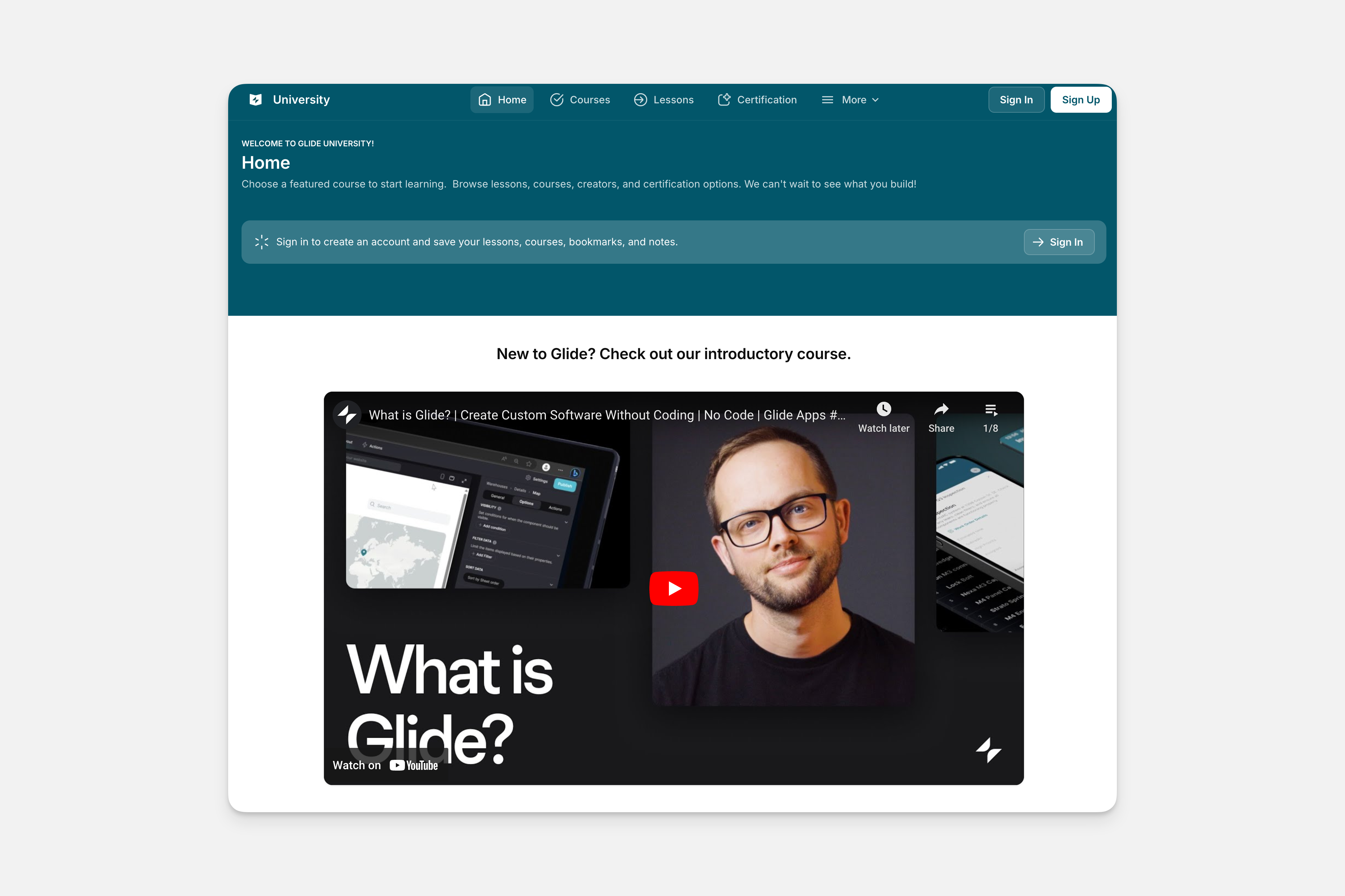 A video embedded in a Glide app.
