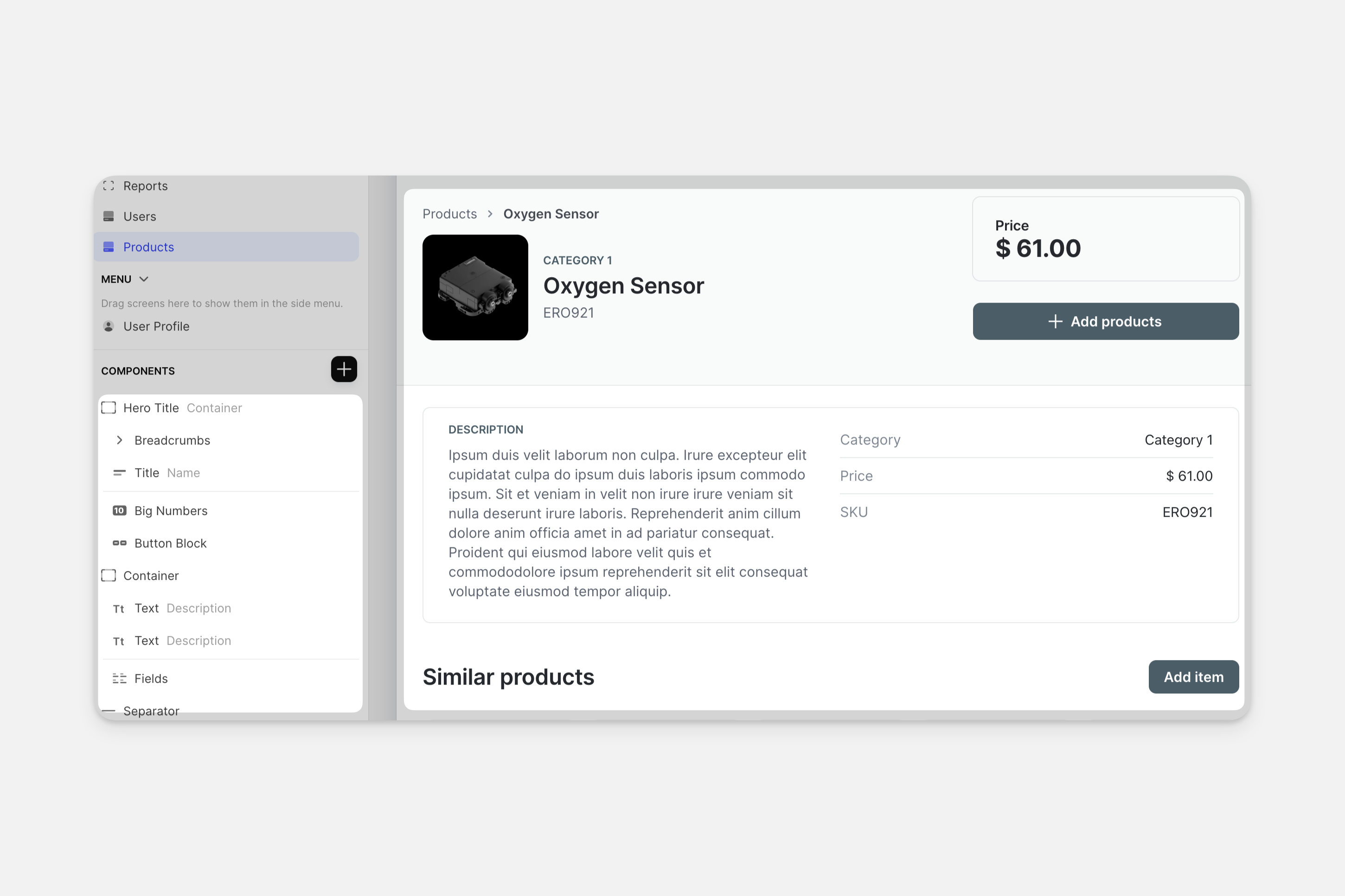 A details screen pulling specific items from data.