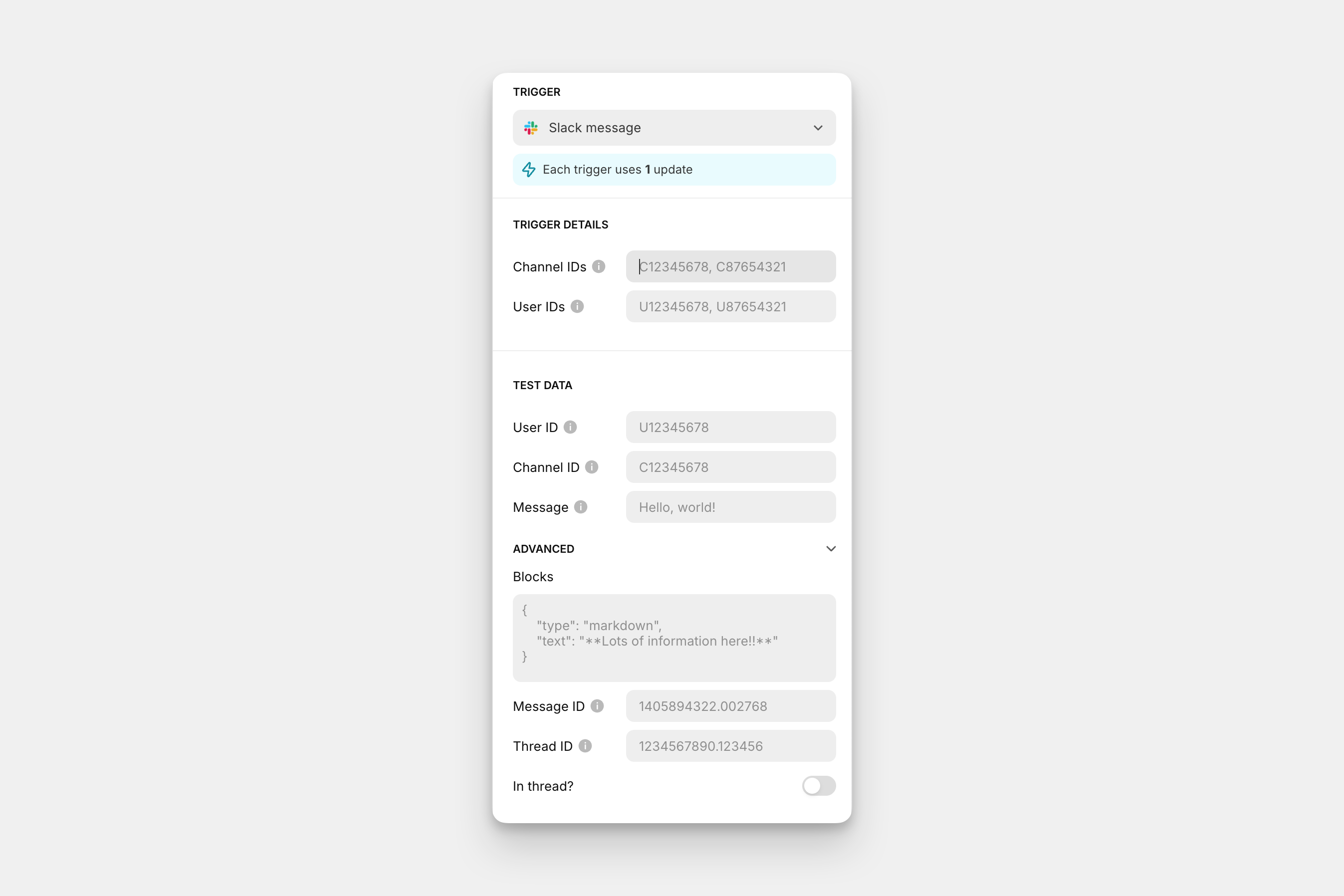 Data Available from Slack Trigger