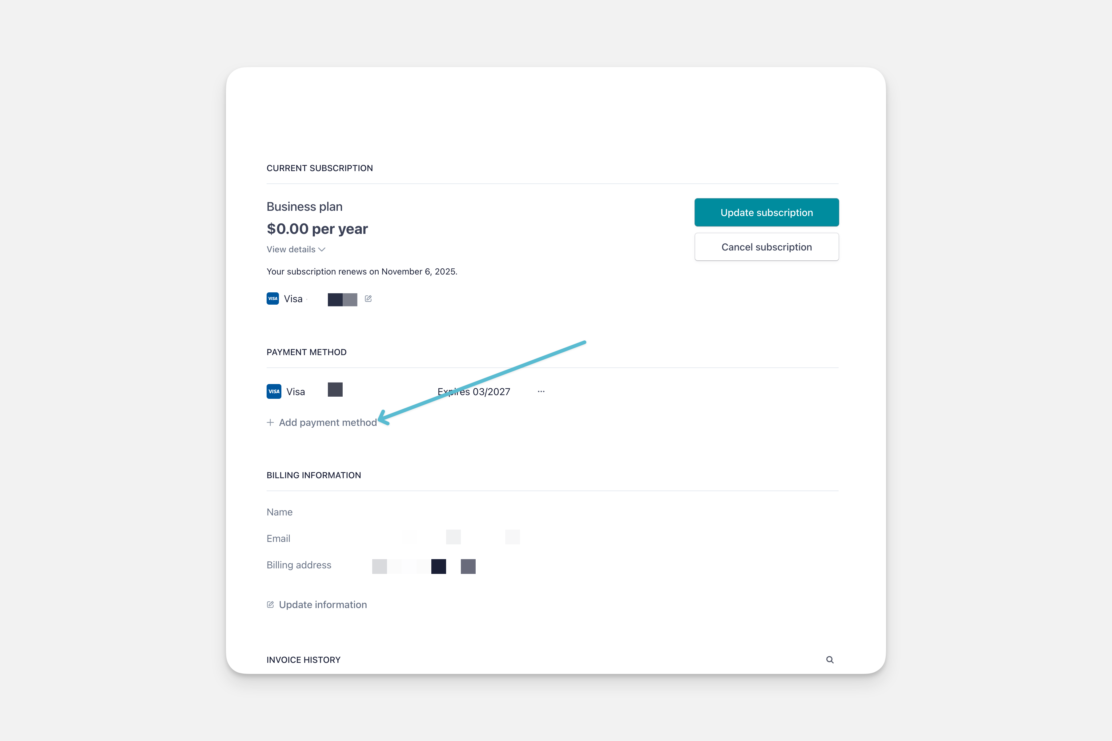 Changing and adding the payment method.