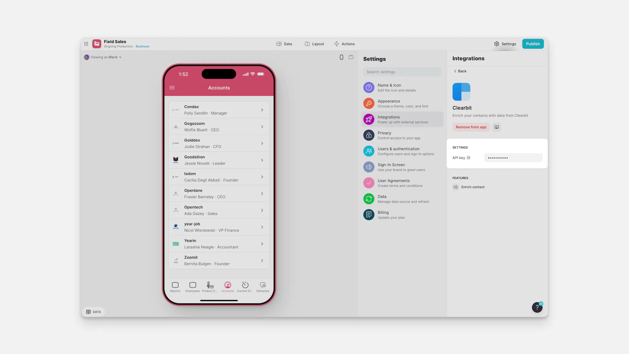 Adding an API key from Clearbit