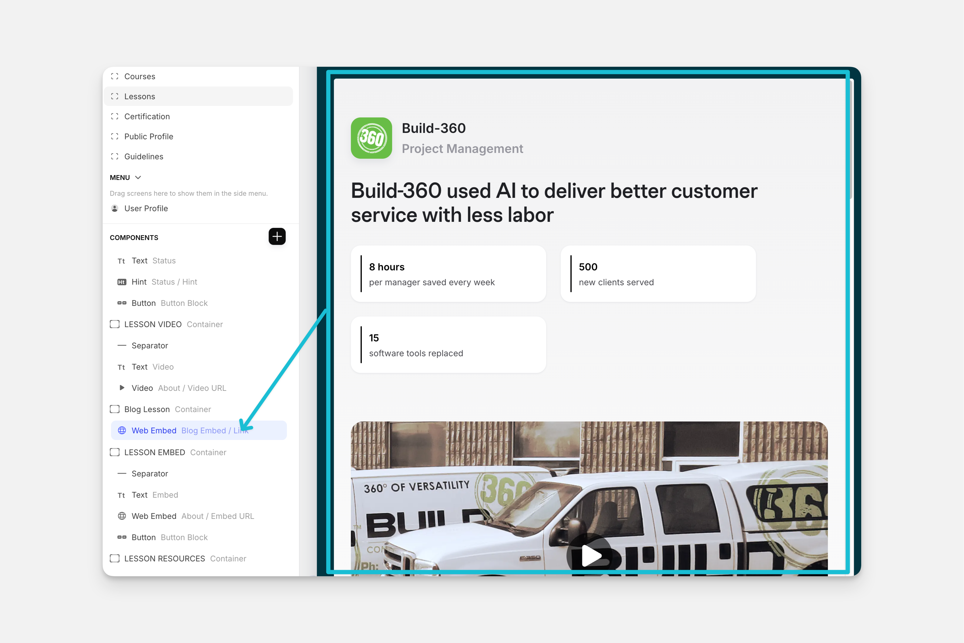 Web Embed component in a custom page.