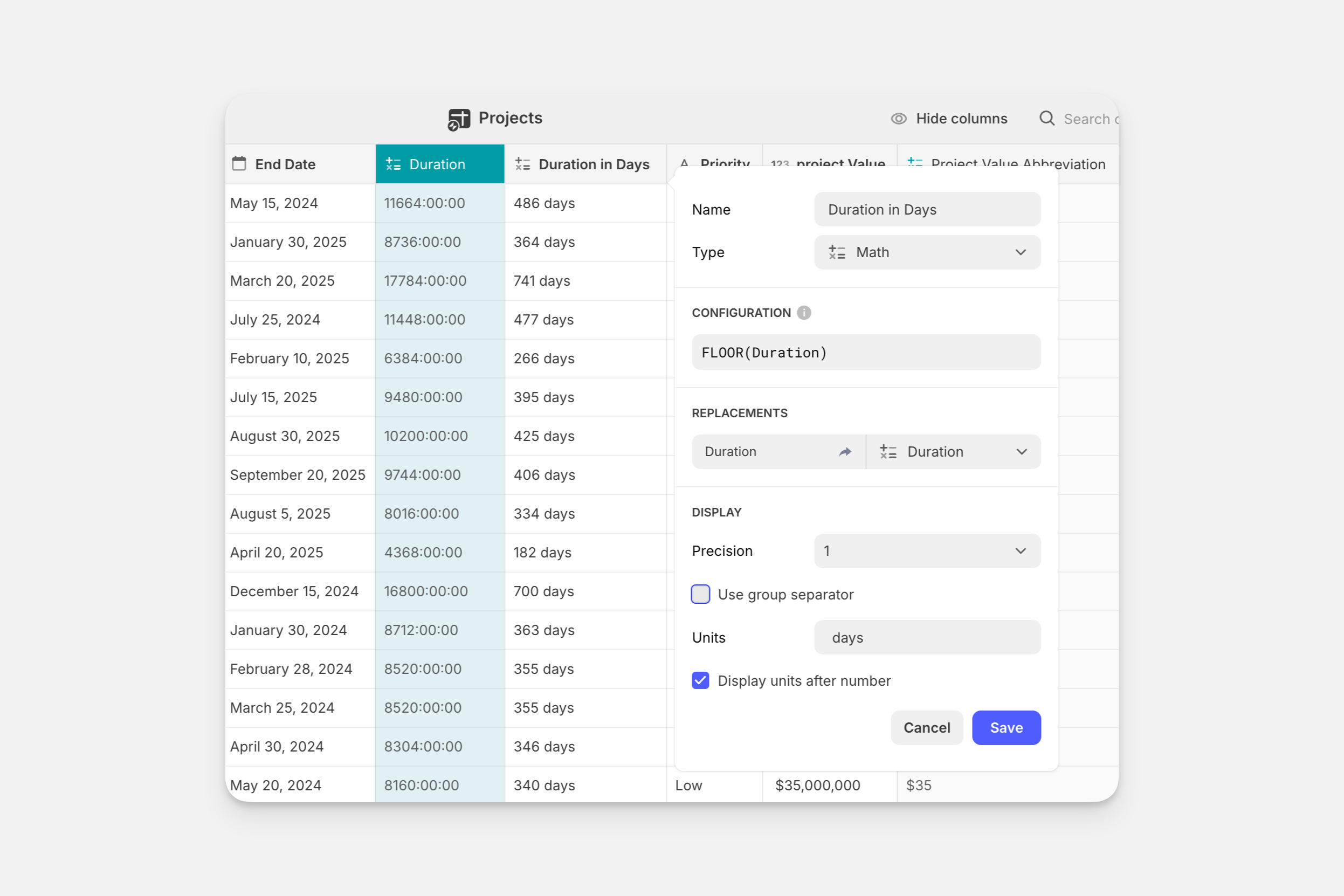 Configuring the duration in days.