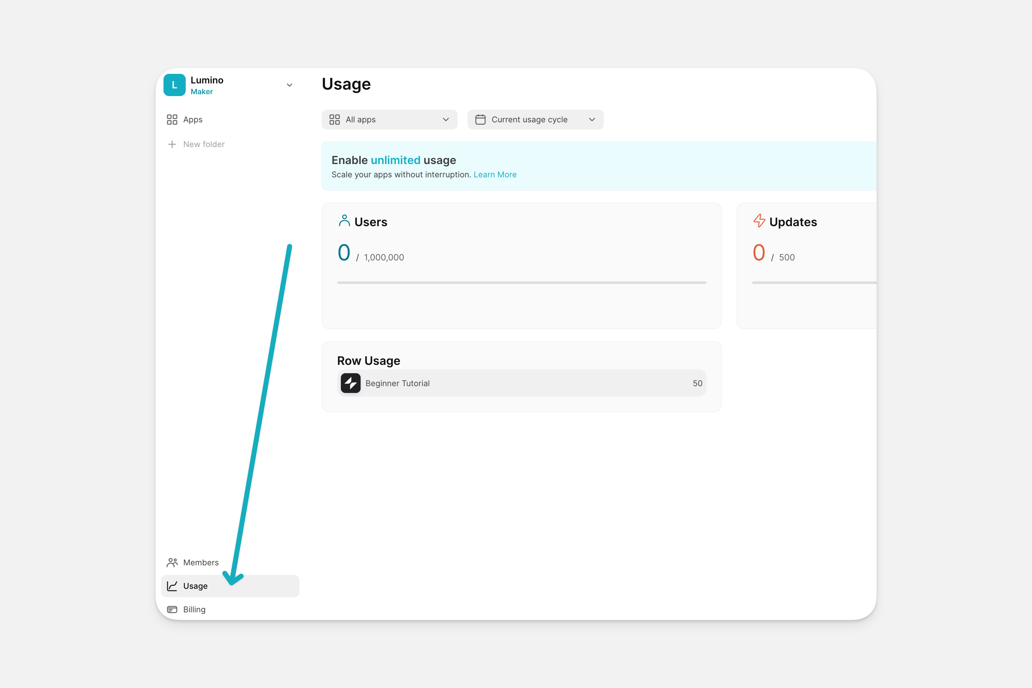 Usage dashboard in Glide.