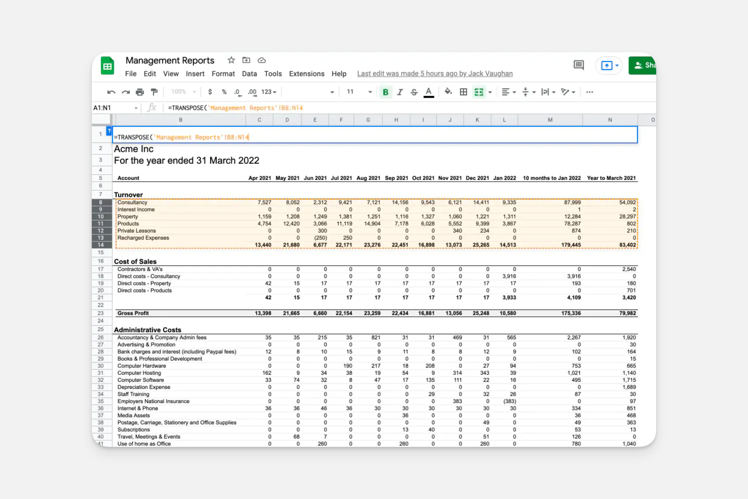 Selecting which data to transpose.