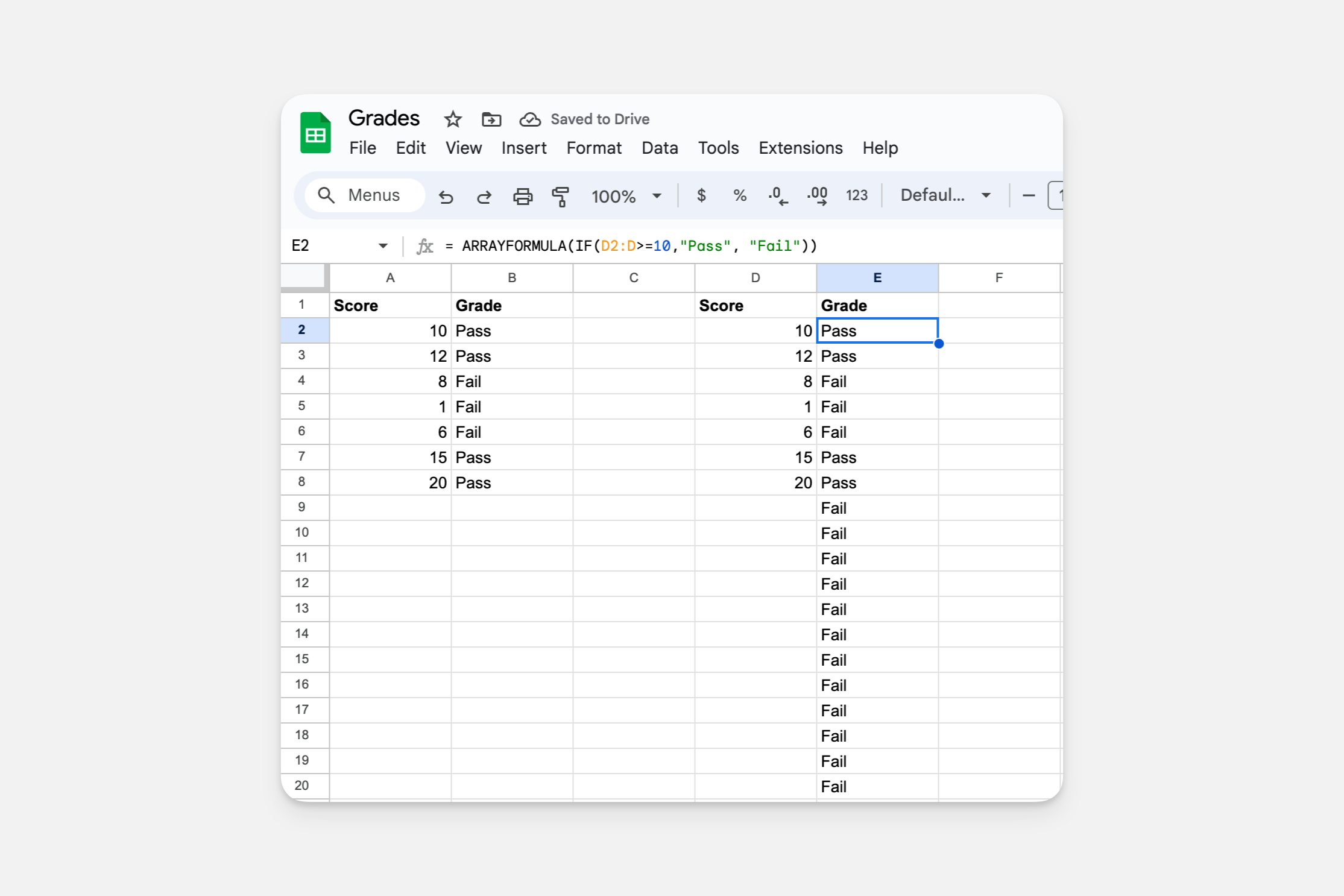 Copying down to all rows.