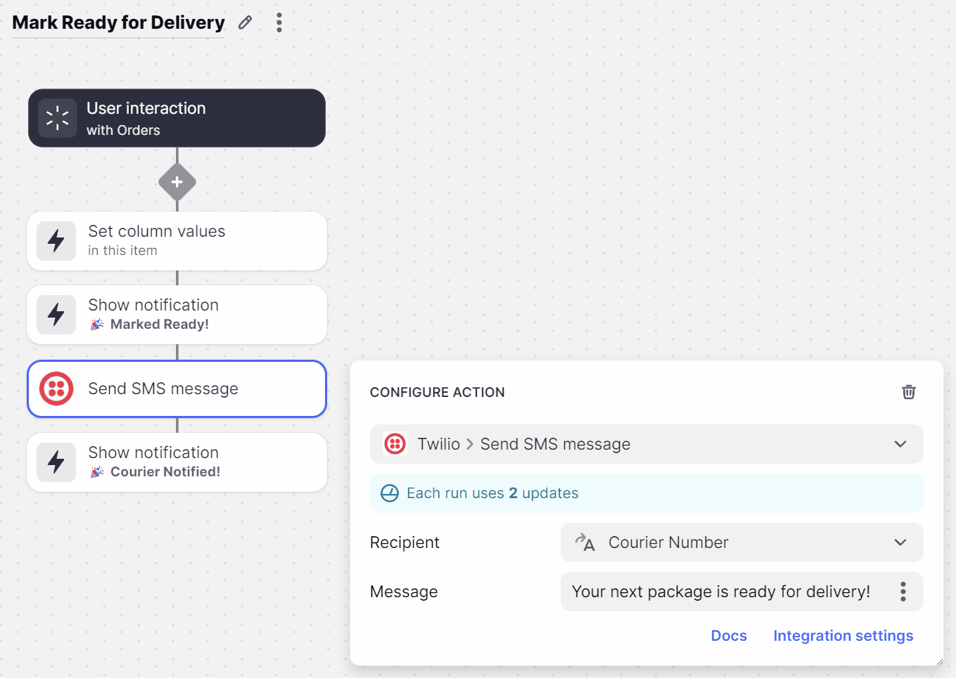 Adding the template column to the custom actions workflow.