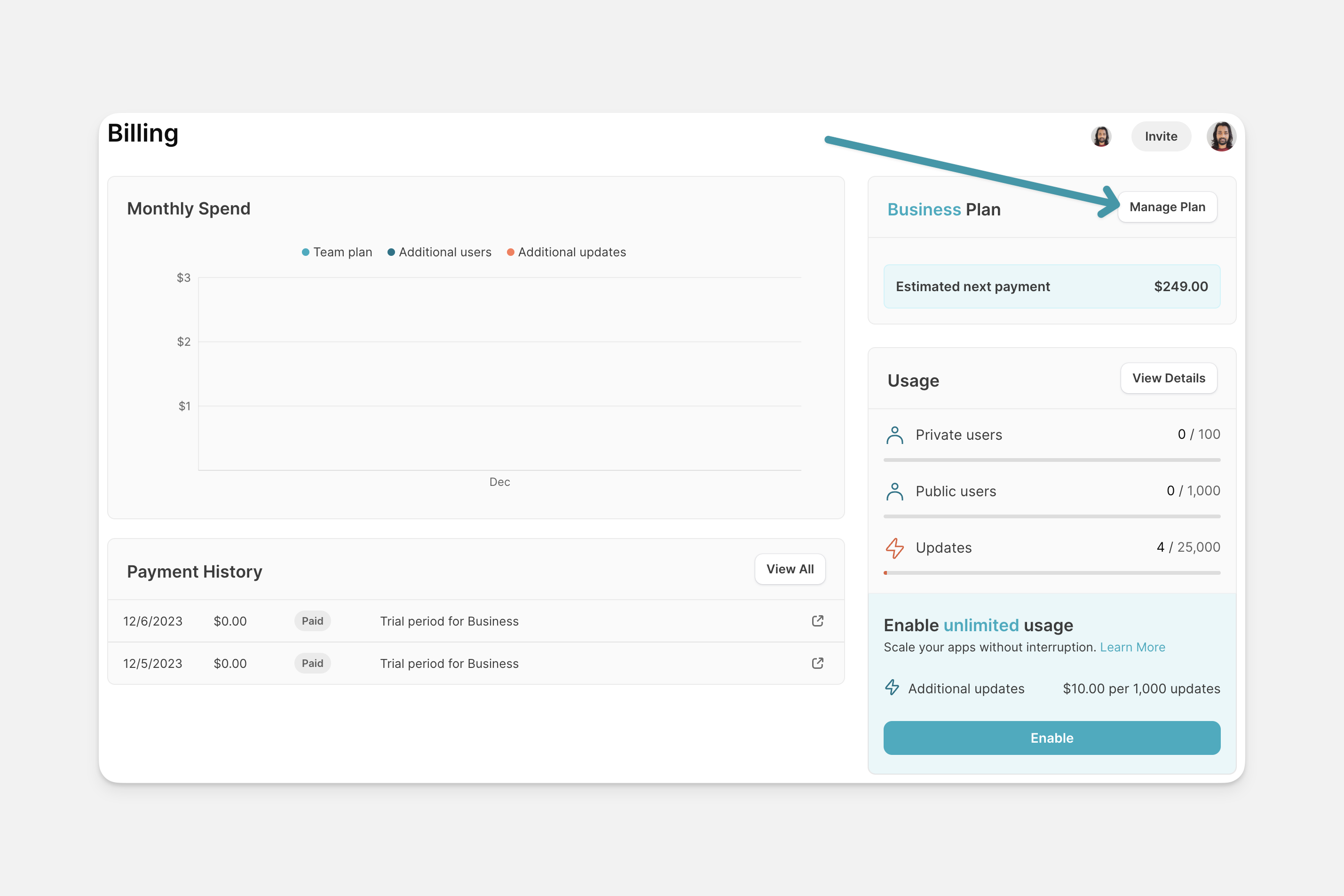 Upgrading your account in Glide.
