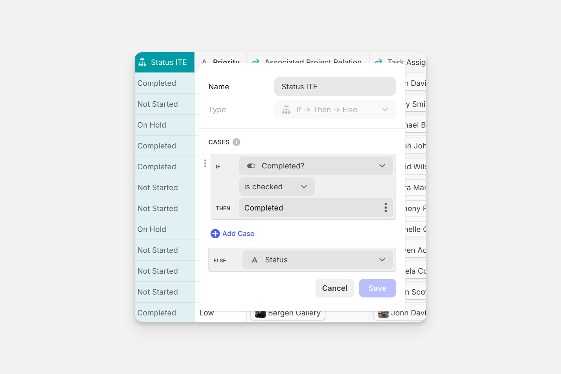 The If → Then → Else column configuration.