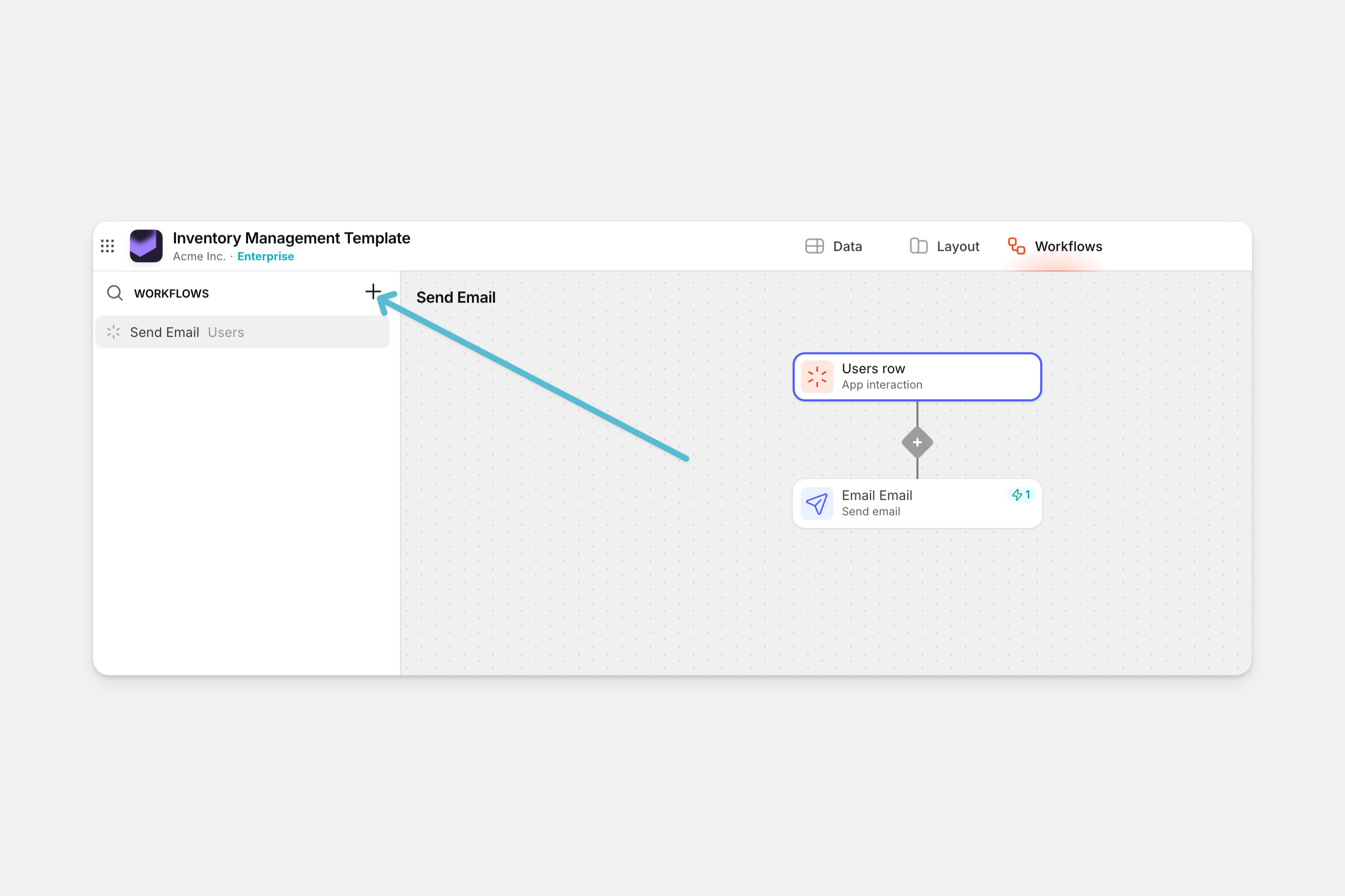 Creating a new action in the Workflow Editor.