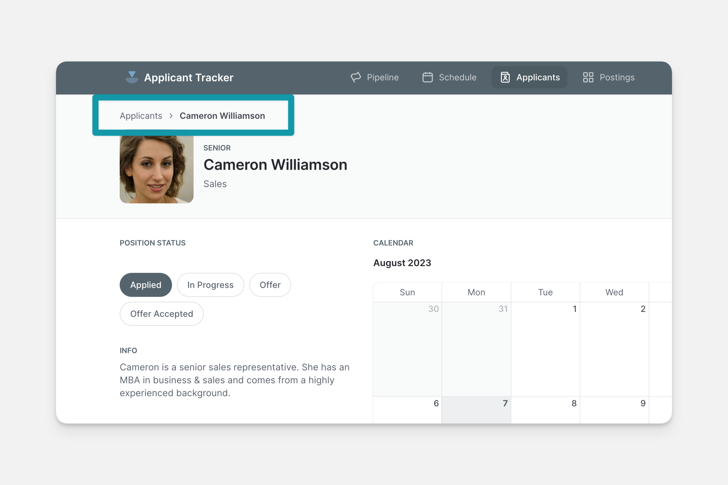 Use case of the Breadcrumbs component.